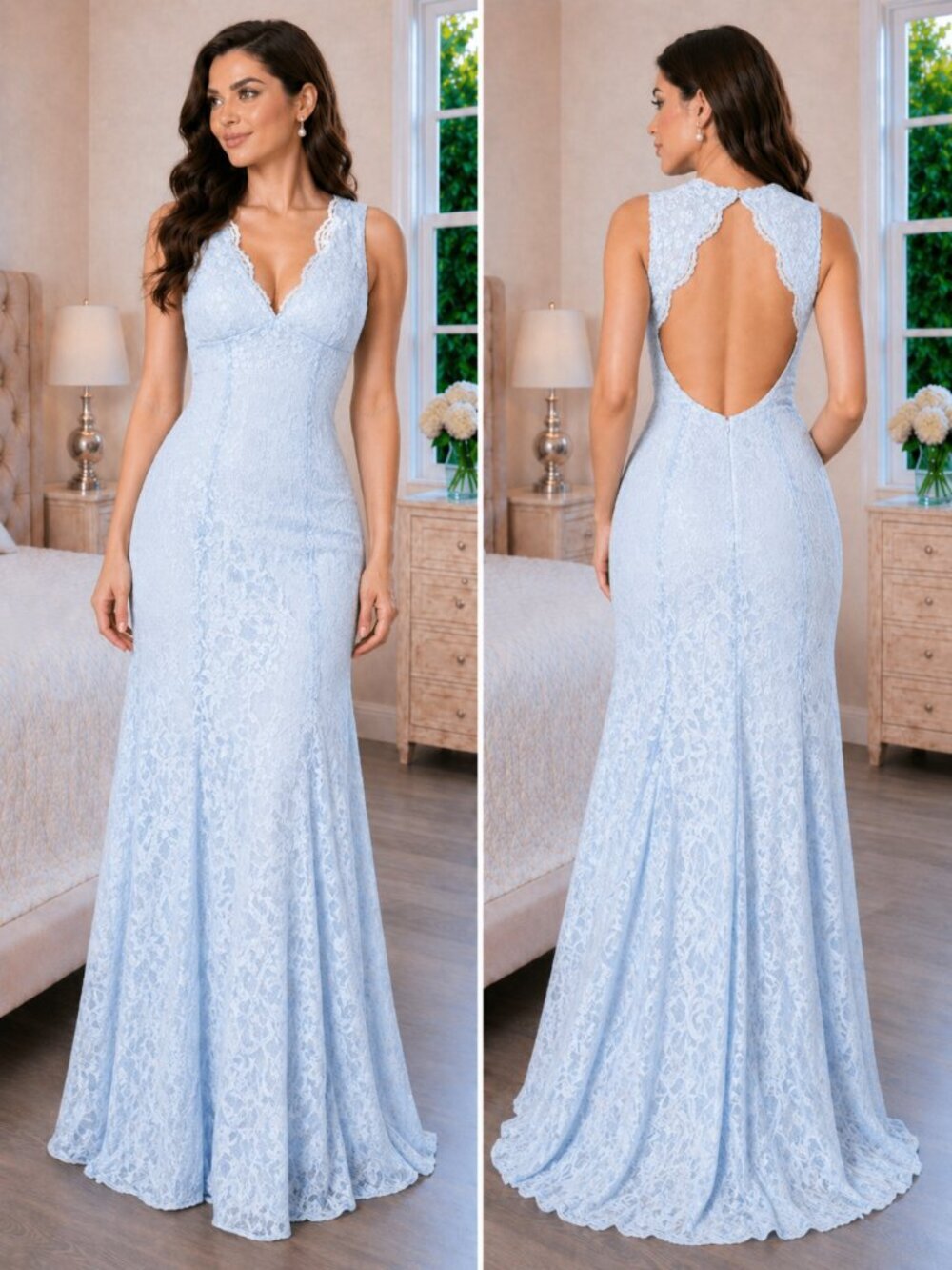 NWT Morgan & Co. Light Blue Lace Gown $139